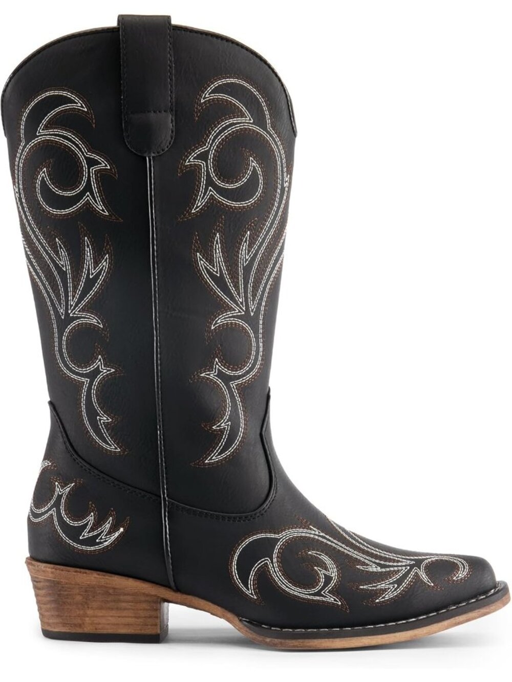DREAM PAIRS Women's Black Cowboy Boots Mid Calf Cowgirl Boots Square Toe Boots - Picture 4 of 6